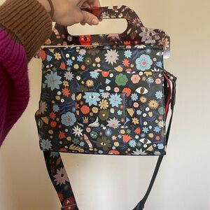 Vali Leather Crossbody Handbag Plastic Handle - Flowers Print